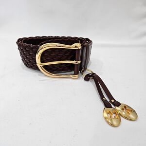 Michael Kors Brown Braided Belt with Gold Buckle